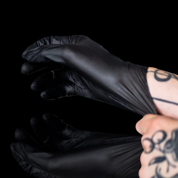 Blackwork nitrile gloves image.