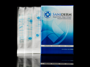 Saniderm bandage package product image.